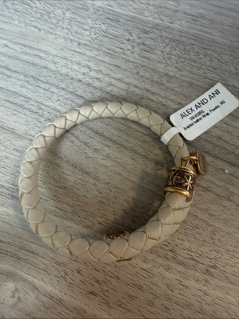 Alex and Ani Cream Braided Leather Bracelet with Gold Accents